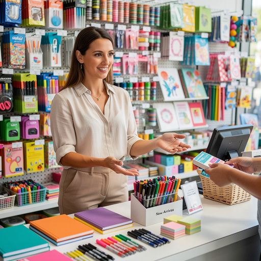 新しいコレクションのカラフルなノートと文房具が展示されている